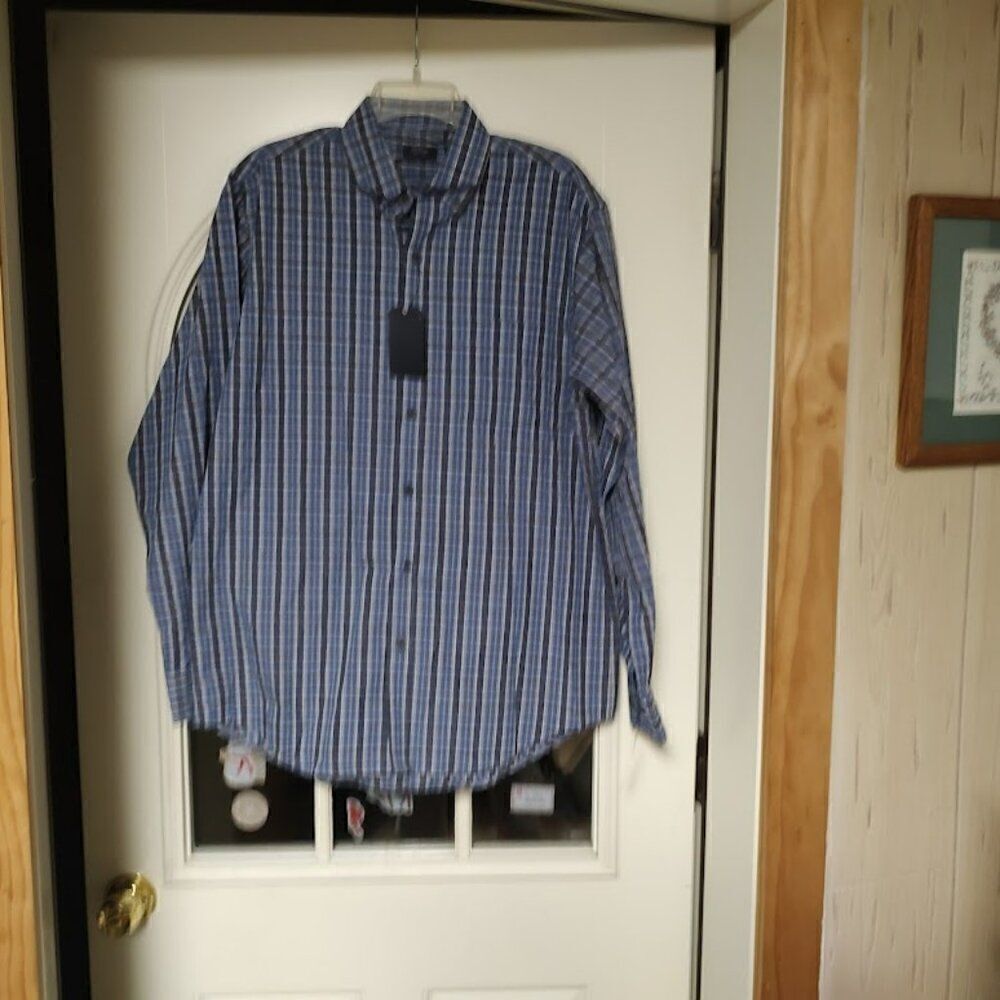 New Arrow Blue Blazer Plaids Wrinkle Free Long Sleeve Button Down Shirt Men's M